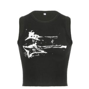 Y2K Guitar Print Crop Top - Trendy Grunge Aesthetic Tee for Stylish Outfits