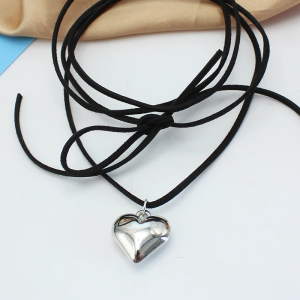 Y2K Heart Cord Necklace - Cute Coquette Aesthetic Jewelry for Trendy Outfits