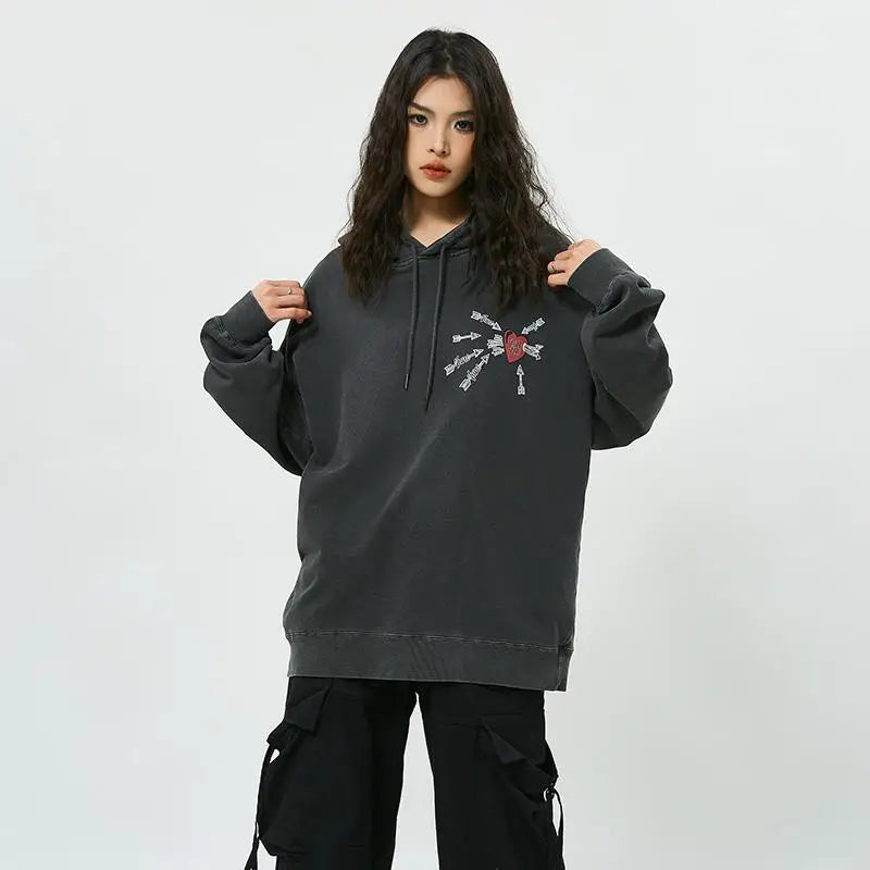 Y2K Heart Embroidery Comfy Hoodie - Cute Pastel Aesthetic for Trendy Outfits