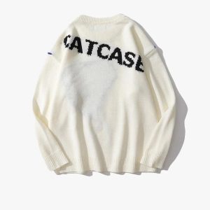 Y2K Heart Knit Sweater: Cozy Vintage-Inspired Knitwear for Y2K Aesthetic Lovers