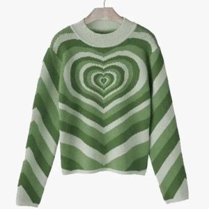 Y2K Heart Sweater: Cute Pastel Goth Knit for Cozy Aesthetic Outfits and Y2K Style