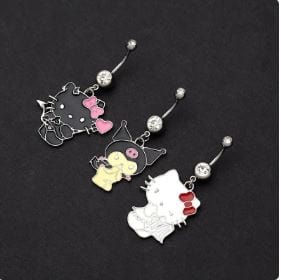 Y2K Hello Kitty Aesthetic Belly Ring - Cute Kawaii Jewelry for Trendy Outfits