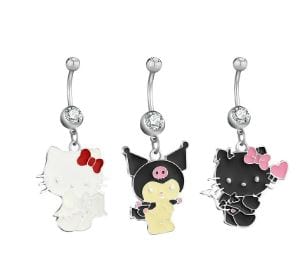 Y2K Hello Kitty Aesthetic Belly Ring - Cute Kawaii Jewelry for Trendy Outfits