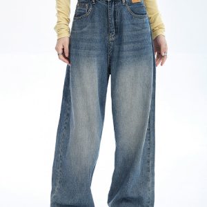 Y2K High-Waisted Blue Jeans for Vintage Aesthetic Outfits and Everyday Style