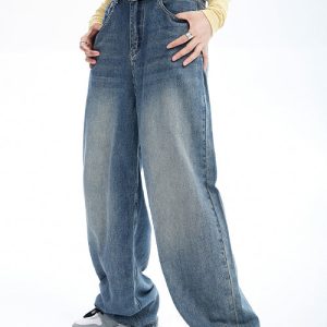 Y2K High-Waisted Blue Jeans for Vintage Aesthetic Outfits and Everyday Style