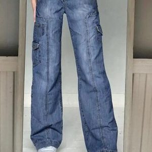 Y2K High Waisted Jeans for Trendy Grunge Aesthetic Outfits and Vintage Style Looks