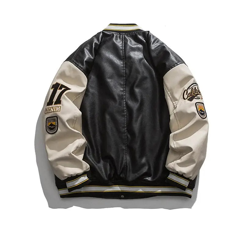 Y2K Leather Blouson Varsity Jacket for Unisex - Trendy Grunge Aesthetic Outerwear