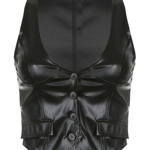 Y2K Leather Jacket: Edgy Grunge Style Outerwear for Trendy Aesthetic Outfits