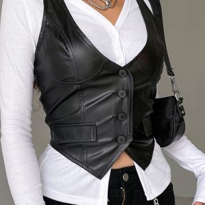 Y2K Leather Jacket: Edgy Grunge Style Outerwear for Trendy Aesthetic Outfits