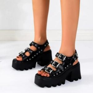 Y2K Leather Platform Heels for Retro Aesthetic Outfits and Grunge Style Looks