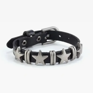 Y2K Leather Star Bracelet - Trendy Coquette Aesthetic Jewelry for Stylish Outfits