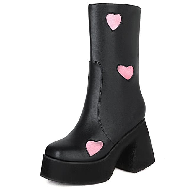 Y2K Love Heart Platform Boots for Cute Coquette and Grunge Aesthetic Outfits