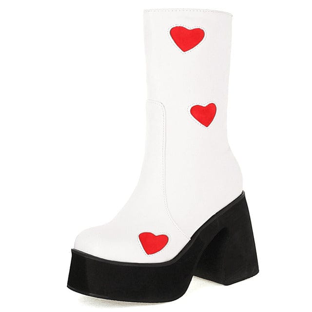 Y2K Love Heart Platform Boots for Cute Coquette and Grunge Aesthetic Outfits