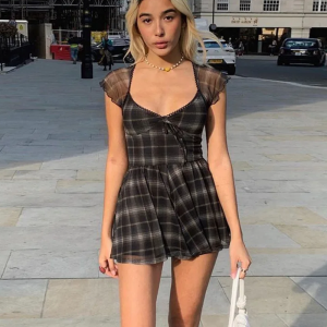 Y2K Mini Plaid Dress - Cute Coquette Aesthetic with Grunge Style Vibes