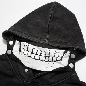 Y2K Money Heist Skelly Hoodie - Trendy Grunge Aesthetic Pullover for Stylish Outfits