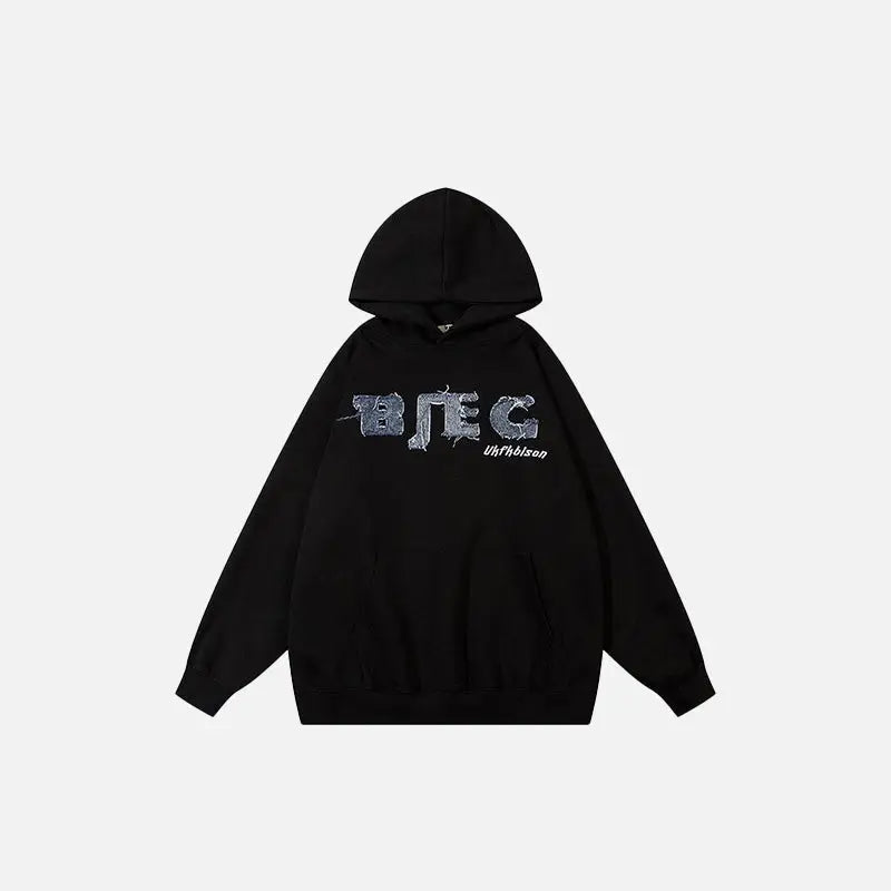 Y2K Oversized Hoodie with Letter Print - Trendy Grunge Aesthetic for Effortless Style