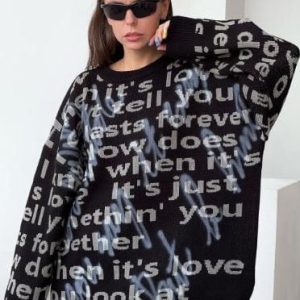 Y2K Oversized Knitted Coat for Cozy Grunge Aesthetic and Vintage Style Fashion