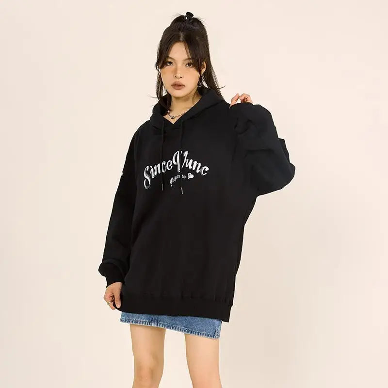 Y2K Painted Letters Hoodie - Trendy Grunge Aesthetic Top for Stylish Outfits