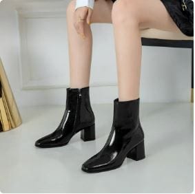 Y2K Patent Leather Zipper Boots for Trendy Grunge and Coquette Aesthetic Outfits