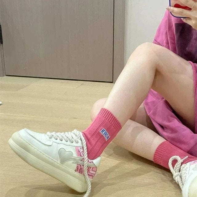 Y2K Pink Platform Sneakers for Trendy Coquette and Grunge Aesthetic Outfits