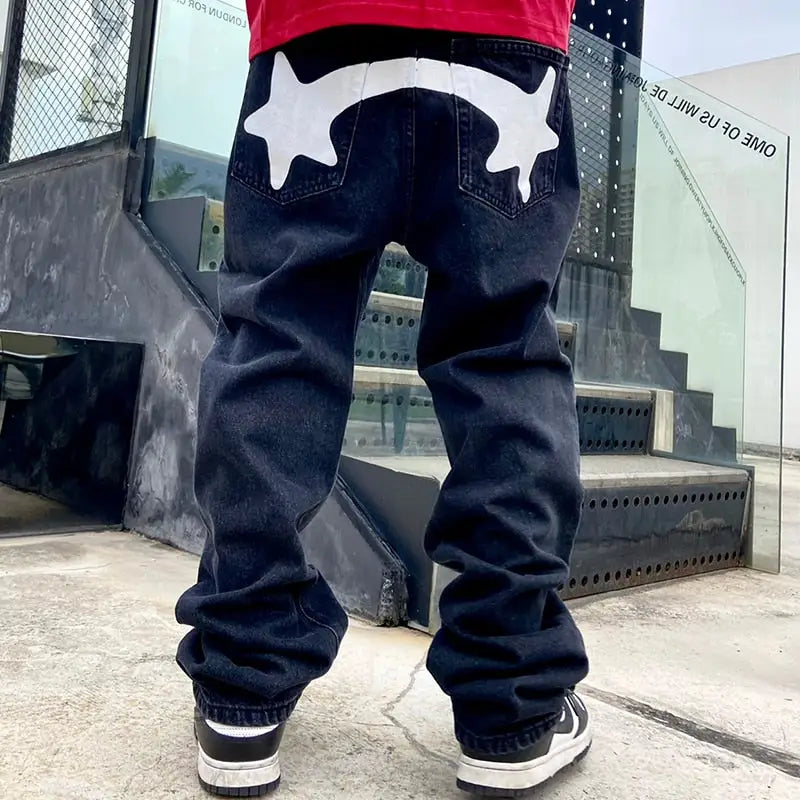 Y2K Printed Jeans in Streetwear Style - Trendy Vintage Aesthetic for Modern Fashionistas