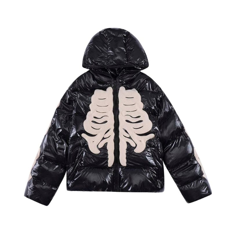 Y2K Puffer Skeleton Jacket - Trendy Grunge Aesthetic Outerwear for Unique Style