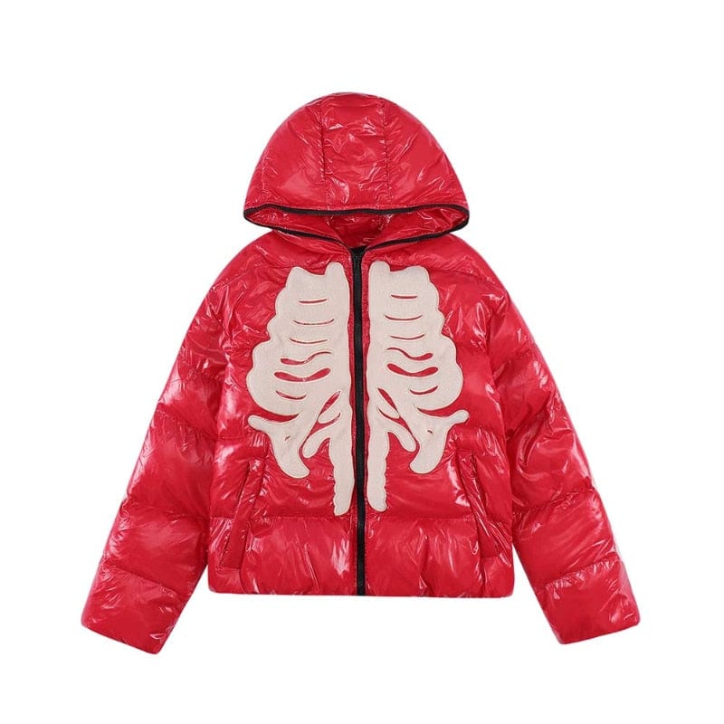 Y2K Puffer Skeleton Jacket - Trendy Grunge Aesthetic Outerwear for Unique Style