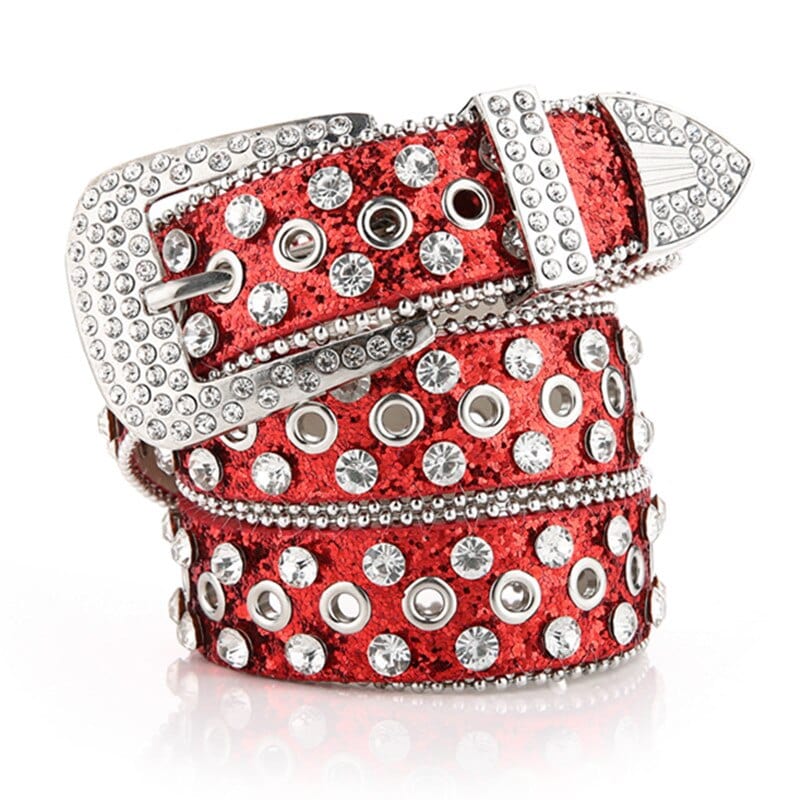 Y2K Red Rhinestone Belt for Coquette Aesthetic and Grunge Style Outfits