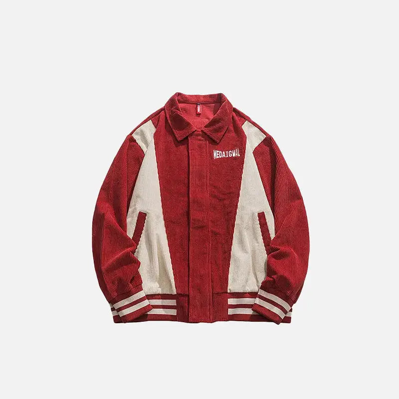 Y2K Red Splicing Varsity Jacket - Trendy Grunge Aesthetic Outerwear for Stylish Looks