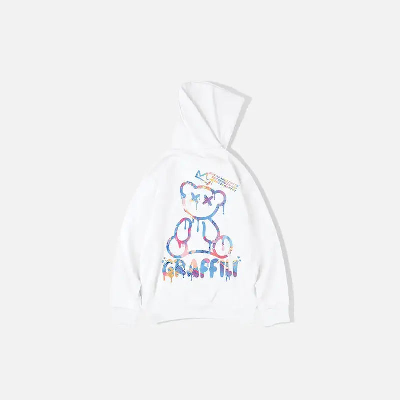 Y2K Retro Graffiti Bear Print Hoodie - Cute and Comfy Streetwear for Aesthetic Lovers