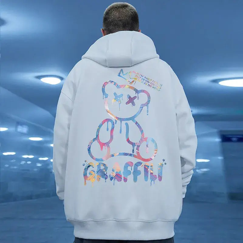 Y2K Retro Graffiti Bear Print Hoodie - Cute and Comfy Streetwear for Aesthetic Lovers