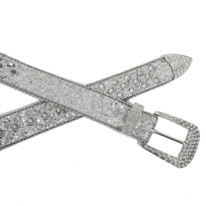 Y2K Rhinestone Silver Belt for Coquette Aesthetic and Grunge Style Outfits