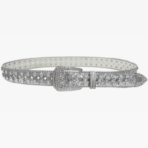 Y2K Rhinestone Silver Belt for Coquette Aesthetic and Grunge Style Outfits