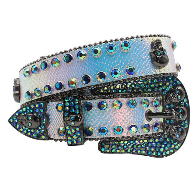 Y2K Rhinestone Skull Belt - Edgy Grunge Aesthetic Accessory for Y2K Fashion Lovers