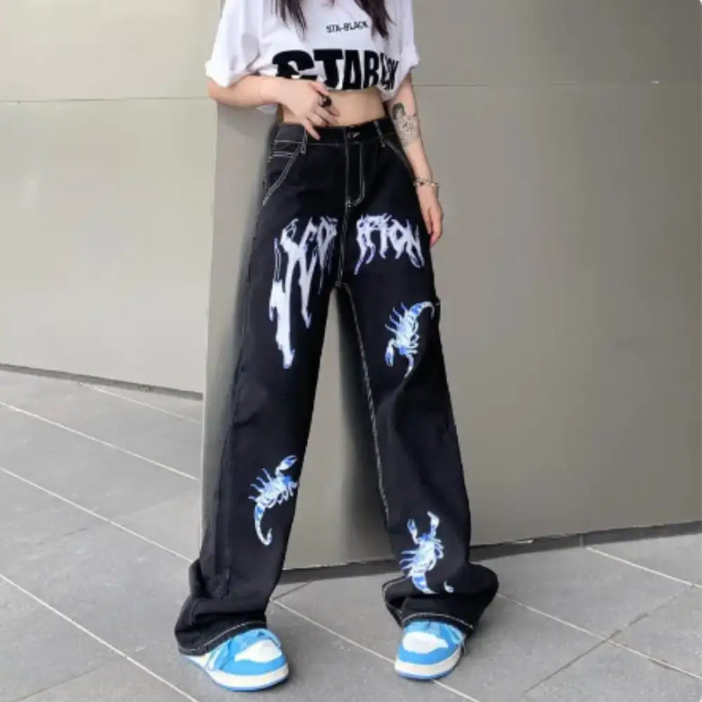 Y2K Scorpion Baggy Jeans for Urban Style - Trendy Grunge Aesthetic Fashion