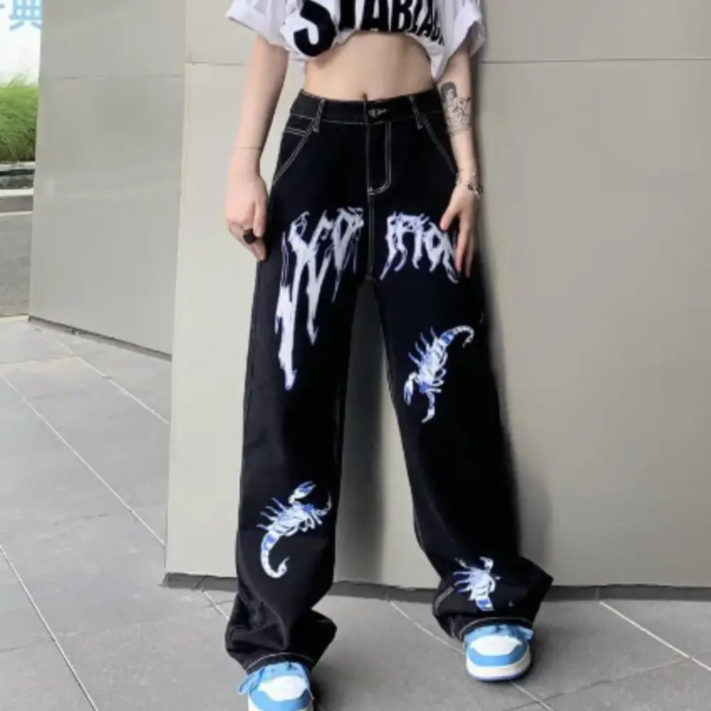 Y2K Scorpion Baggy Jeans for Urban Style - Trendy Grunge Aesthetic Fashion