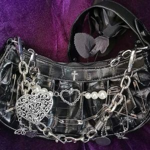 Y2K Silver Heart Purse: Cute Coquette Aesthetic Accessory for Y2K Fashion Lovers