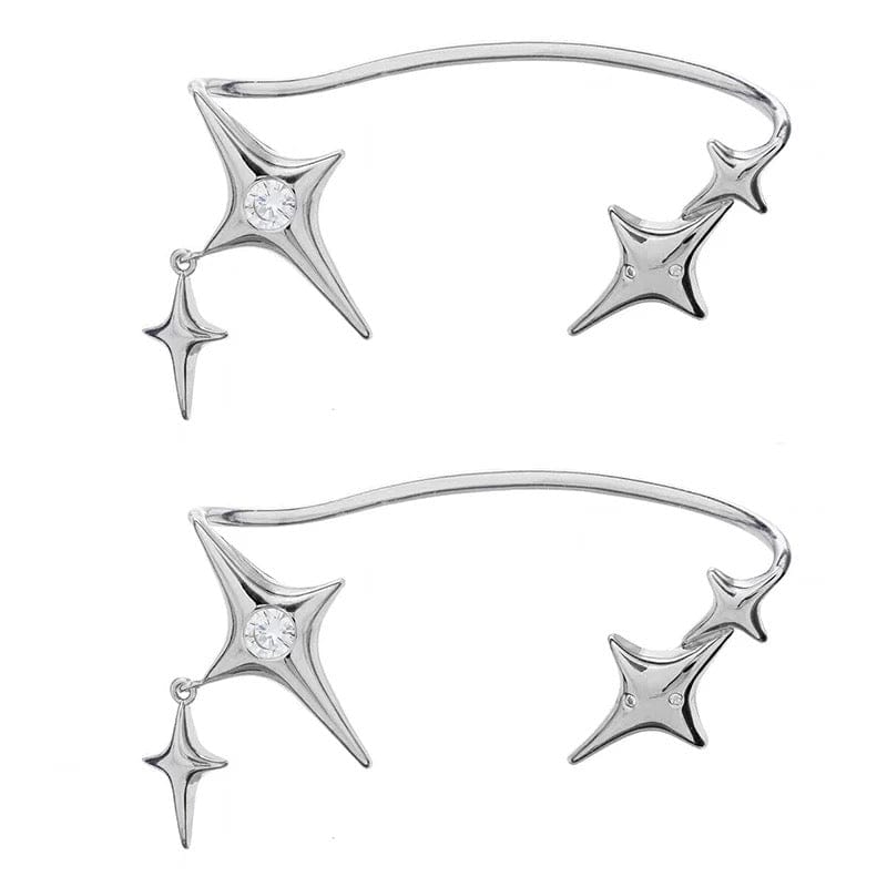 Y2K Silver Star Clip Earrings - Trendy Coquette Aesthetic Jewelry for Stylish Outfits