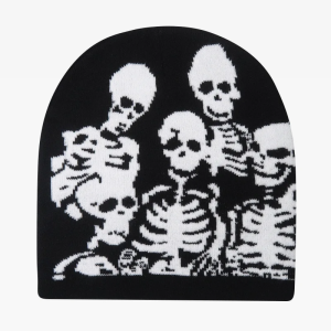 Y2K Skeleton Beanie: Trendy Grunge Aesthetic Accessory for Cozy, Edgy Outfits