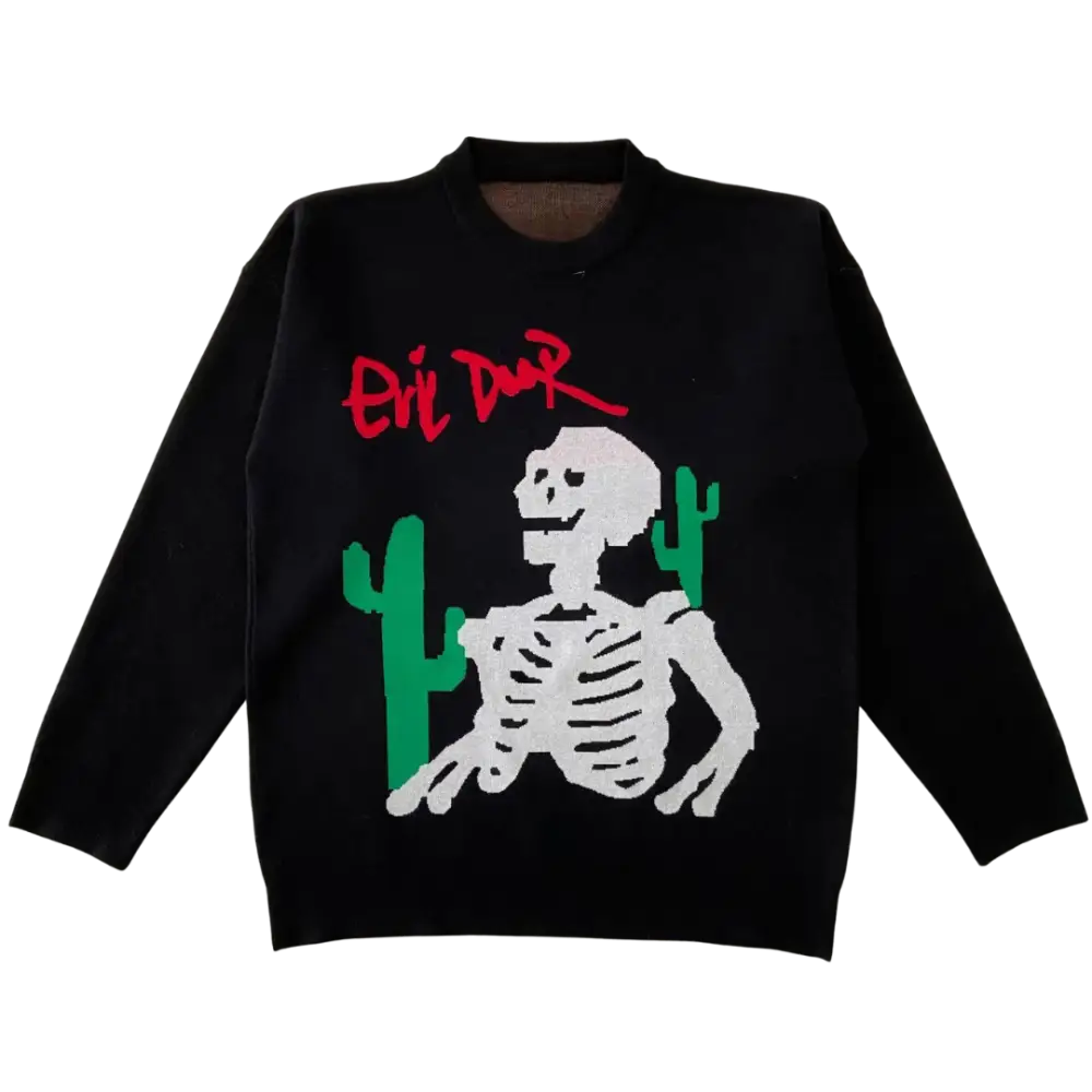 Y2K Skeleton Desert 400gsm Sweater - Trendy Grunge Aesthetic Pullover for Cozy Style