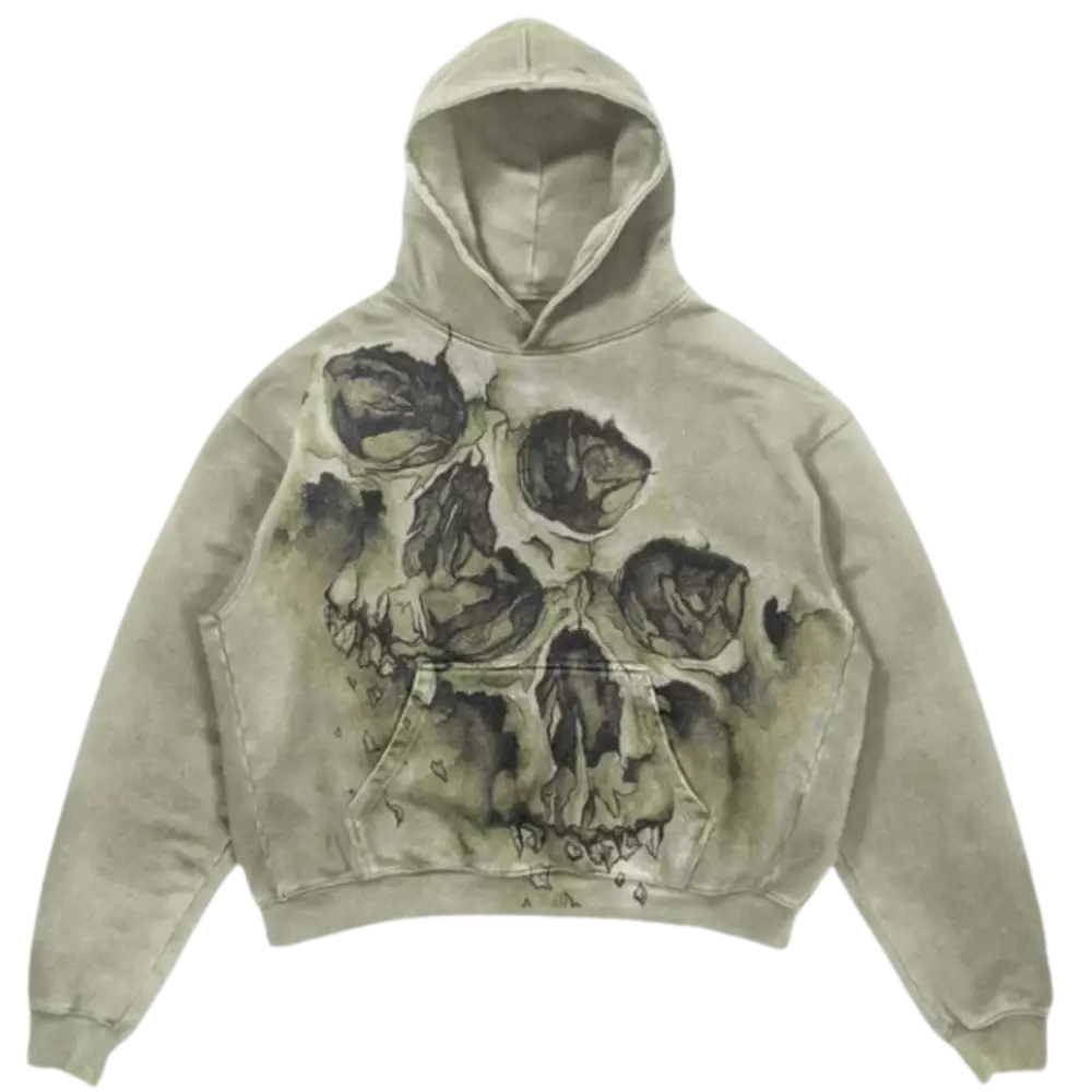 Y2K Skeleton Faces Hoodie - Trendy Grunge Aesthetic Pullover for Unique Style