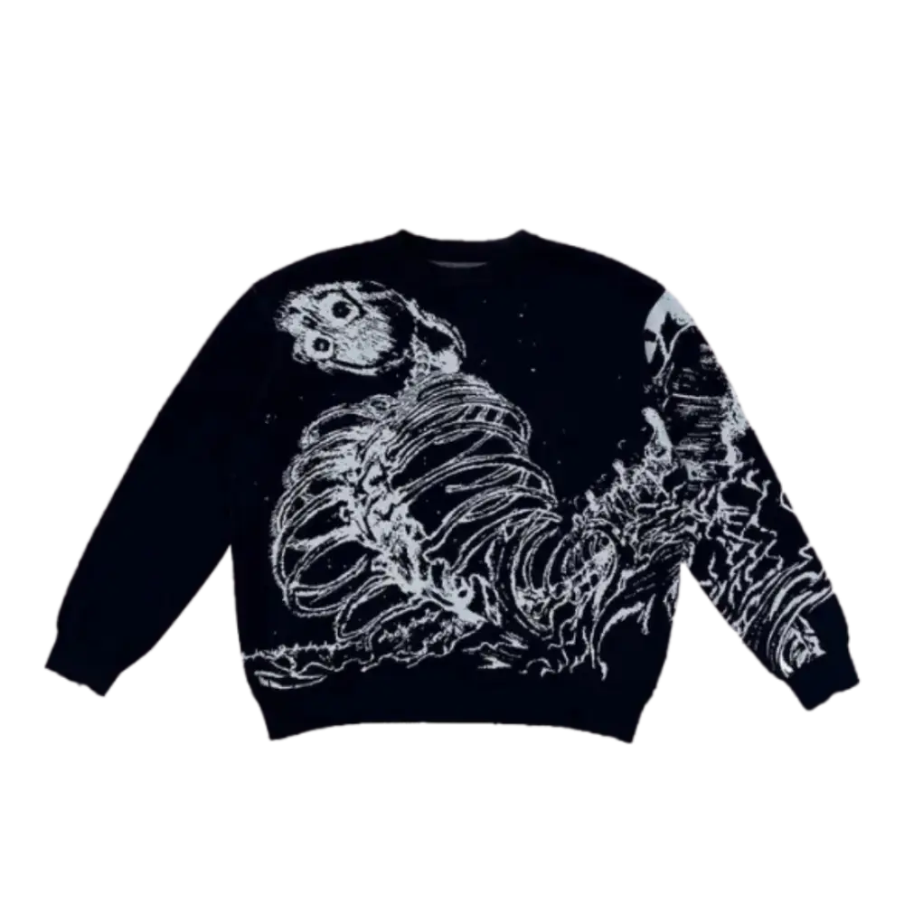 Y2K Skeleton Heavy 400gsm Sweater - Cozy Grunge Aesthetic Knitwear for Trendy Outfits