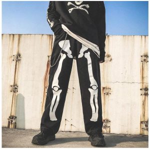 Y2K Skeleton Pants: Trendy Grunge Aesthetic Bottoms for a Unique Retro Look