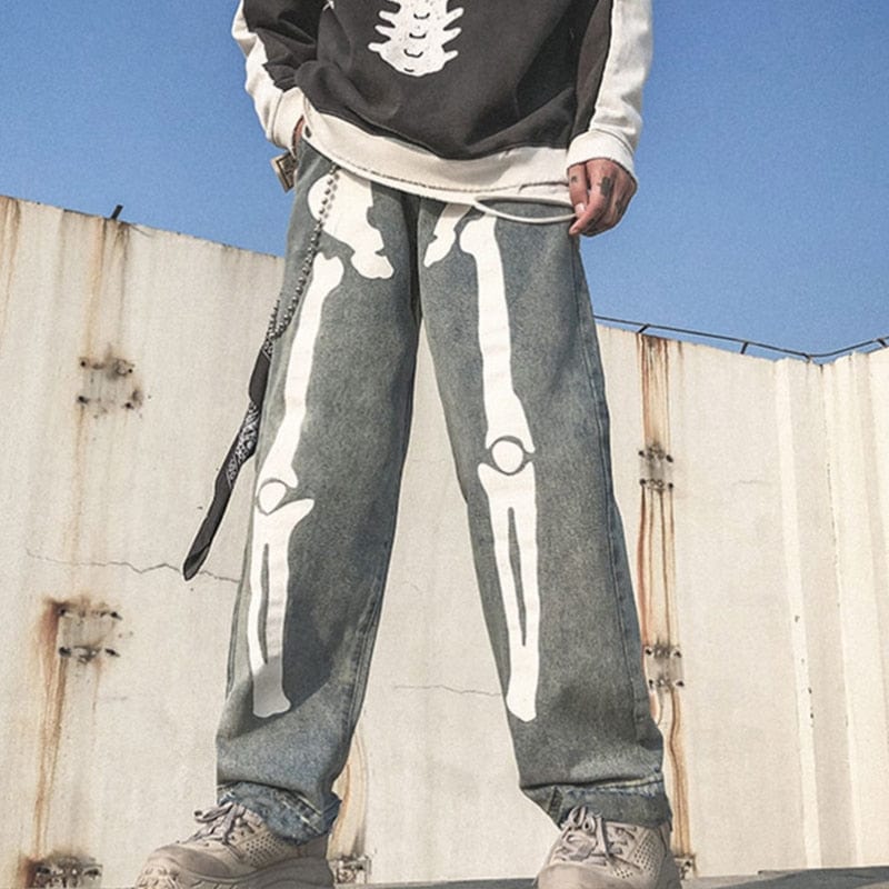 Y2K Skeleton Pants: Trendy Grunge Aesthetic Bottoms for a Unique Retro Look