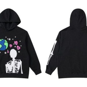 Y2K Skeleton Vintage Hoodie - Grunge Aesthetic Pullover for Retro Style Lovers