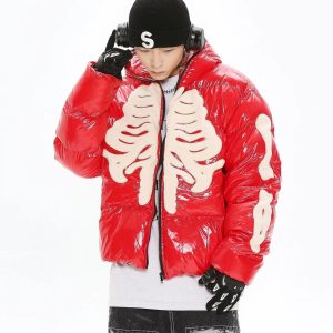 Y2K Skeleton Zip Up Hoodie - Edgy Grunge Style for Aesthetic Outfits