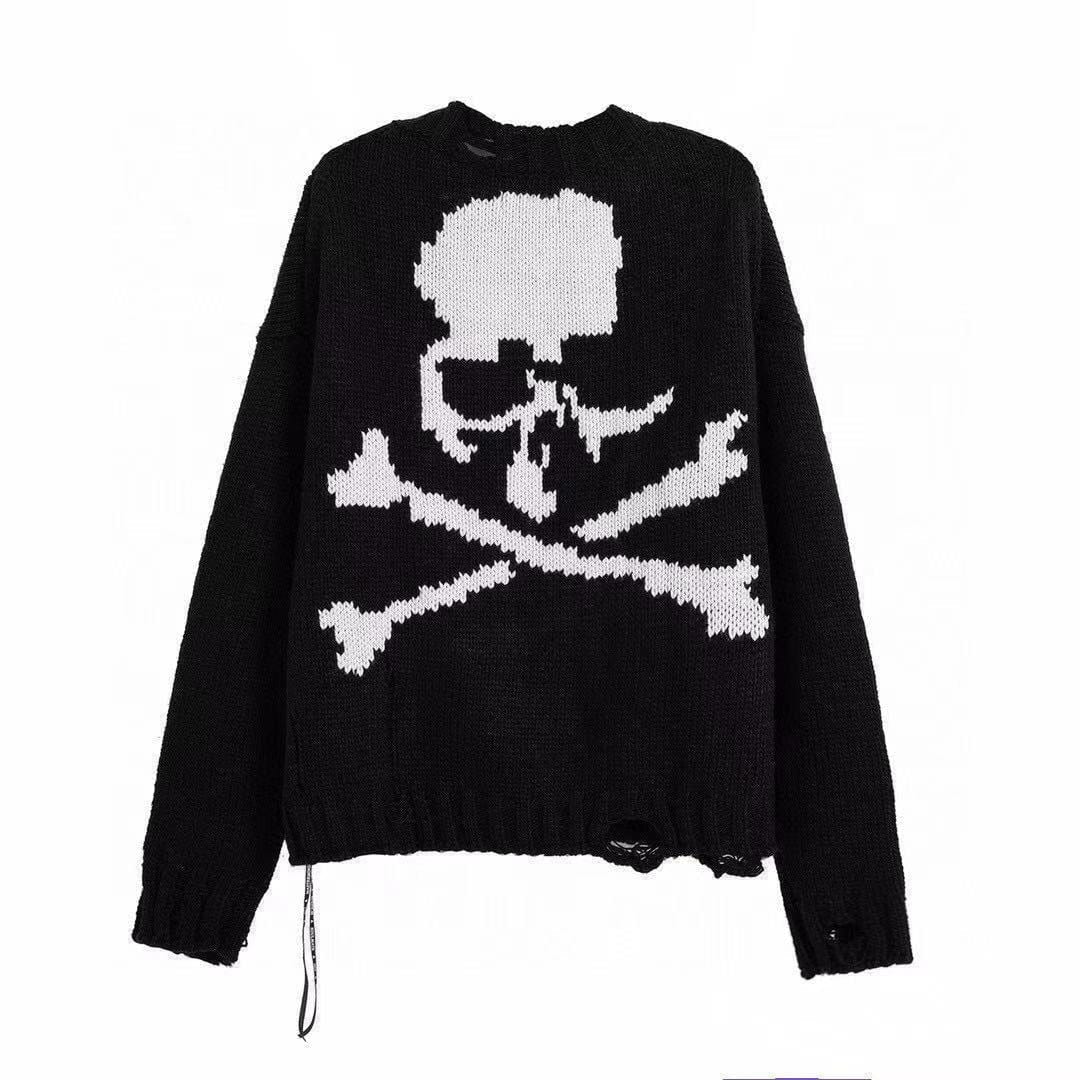 Y2K Skull Sweater: Edgy Grunge Aesthetic Top for Trendy Outfits