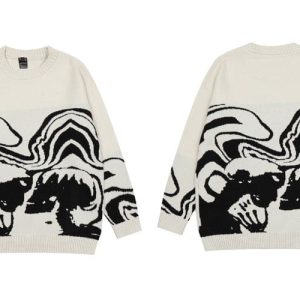 Y2K Skull Sweater: Edgy Grunge Aesthetic Top for Trendy Outfits and Cozy Vibes