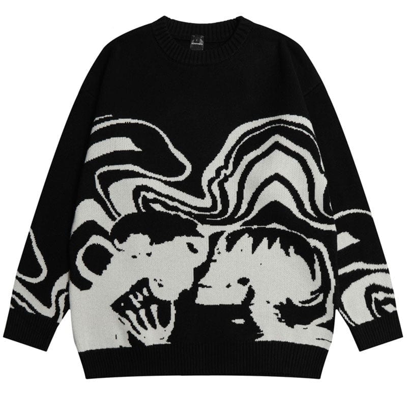 Y2K Skull Sweater: Edgy Grunge Aesthetic Top for Trendy Outfits and Cozy Vibes