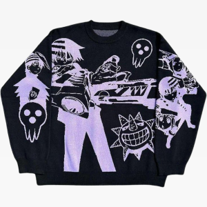 Y2K Soul Eater Sweater: Cozy Grunge Aesthetic Top for Cute and Comfy Outfits